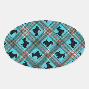 Black Scottie Dog Plaid Tartan Ovale Sticker