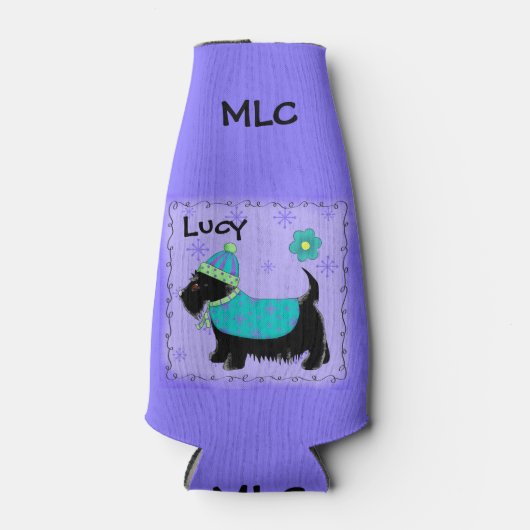 Black Scottie hondennaam personaliseren Monogram Flesjeskoeler (Voorkant)