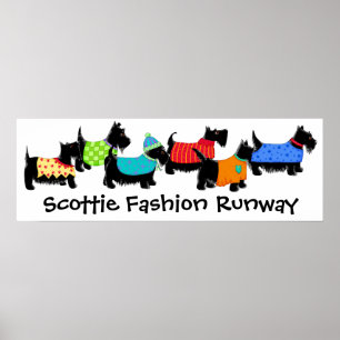 Black Scottie Terrier Dogs Mode Runway Art Poster