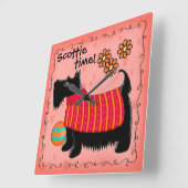Black Scottie Time Dog Personalized Red Sinaasappe Vierkante Klok (Hoek)