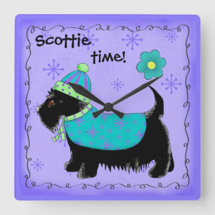 Black Scottie Time Hond gepersonaliseerde lavendel Vierkante Klok