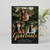 Black Script 4 foto's Uitnodiging voor afstudeerfe (Staand Voorkant)