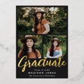 Black Script 4 Photos Graduation Party Invitation (Recto)