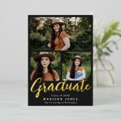 Black Script 4 Photos Graduation Party Invitation (Debout devant)