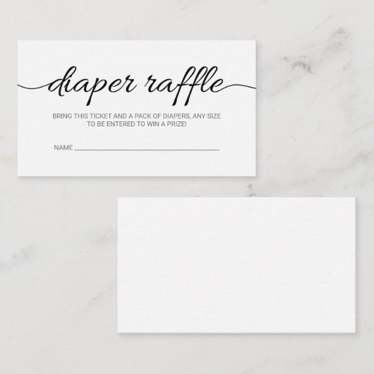 Black Script Baby shower Diaper Raffle Ticket (Voorkant / Achterkant)