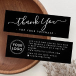Black script business logo thank you insert card<br><div class="desc">Elegant,  black  thank you for your purchase or business mini insert card with custom logo template. You can change fonts and colors with the design tool.</div>