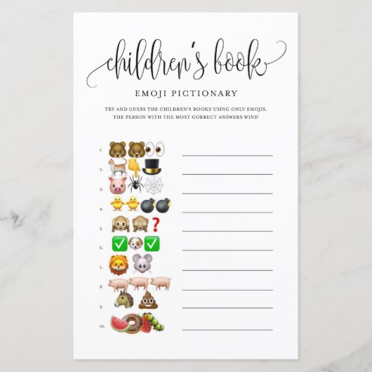Black Script Children's Book Baby shower Game (Voorkant)
