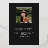 Black Script Folie Afstuderen Fotoaankondiging Folie Uitnodiging (Achterkant)