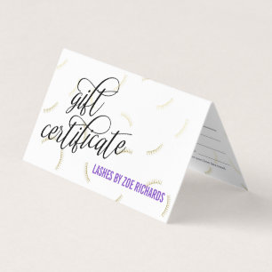 Black Script & Gold Lashes Paarse Cadeaubon Kaart