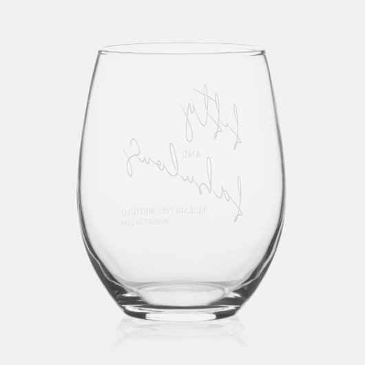 Black Script Minimal Fifty and Fabulous Birthday Wijnglas Zonder Voet (Achterkant)