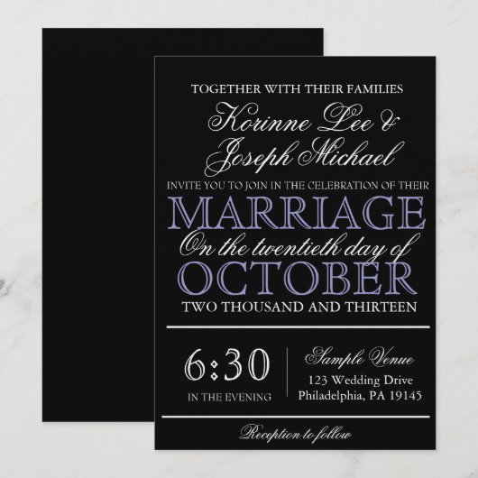 Black Script Modern Wedding Invitation Kaart (Voorkant / Achterkant)