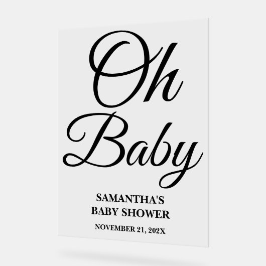 Black Script Oh Baby Baby shower Welkom Acryl Bord (Hoek)