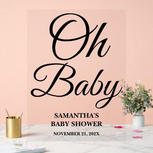 Black Script Oh Baby Baby shower Welkom Acryl Bord (Huwelijk)