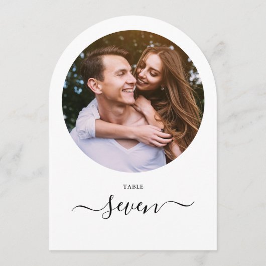 Black Script Photo Arched Table Number Kaart (Achterkant)