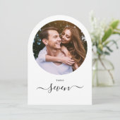 Black Script Photo Arched Table Number Kaart (Staand voorkant)