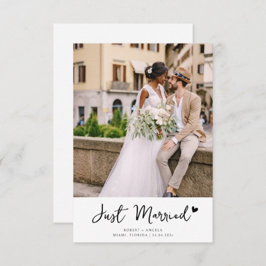 Black Script Photo Wedding Announcement Bedankkaart (Voorkant / Achterkant)