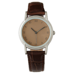 Black Script Roman Nummers op Brown Womens cn Horloge