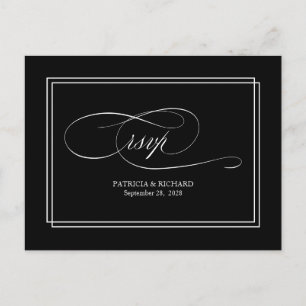 Black Script Simple Elegant Wedding RSVP Briefkaar Briefkaart