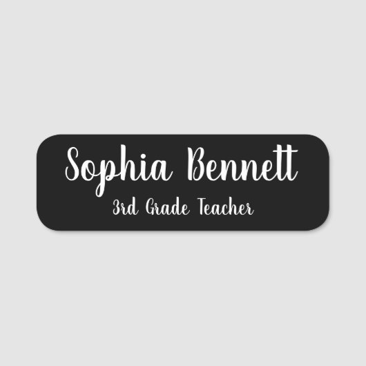 Black Script Teacher Classic Name Tag (Voorkant)