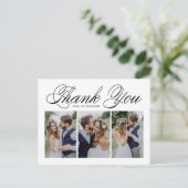 Black Script Three Photo Collage Weddenschap Bedan Briefkaart (Staand voorkant)