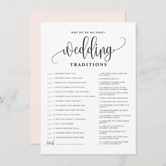 Black Script Wedding Traditions Vrijgezellenfeest Informatiekaartje (Voorkant / Achterkant)