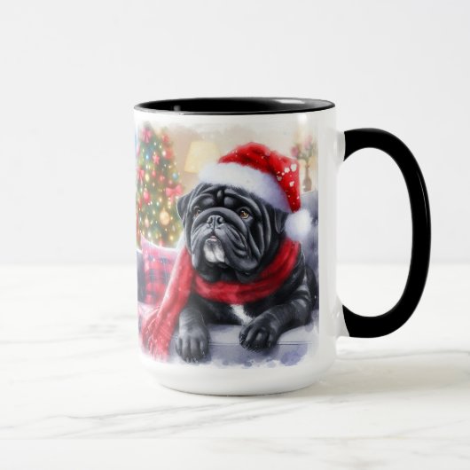 Black Seal Bulldog Christmas Scarf Coffee Mug Cup (Droite)