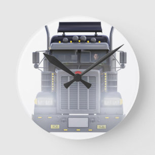 Black Semi Truck met lampjes aan voorzijde Uitzich Ronde Klok