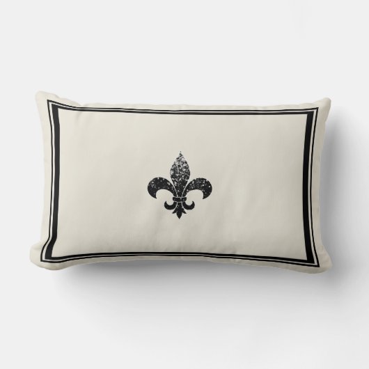 Black Sequed Fleur De Lis Design Kussen (Voorkant)