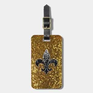 Black Sequined Fleur De Lis (grafisch) ontwerp Bagagelabel