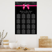 Black Sequins Hot Pink Bow Wedding Seating Chart Poster (Keuken)