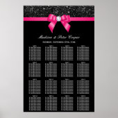 Black Sequins Hot Pink Bow Wedding Seating Chart Poster (Voorkant)
