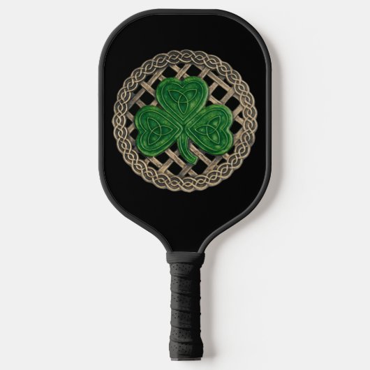 Black shamrock on Celtic Knots Pickleball Paddle (Voorkant)