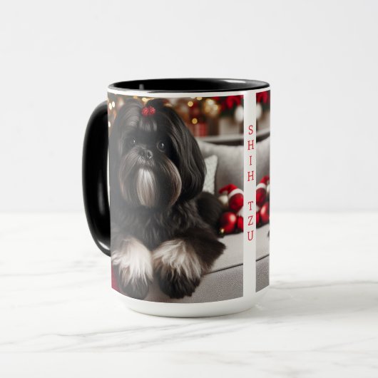 Black Shih Tzu Christmas Coffee Mug Cup (Devant gauche)