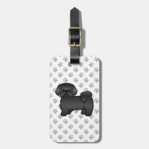 Black Shih Tzu Cute Cartoon Dog & Custom Text Bagagelabel