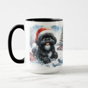 Black Shih Tzu Dashing Thru Sneeuwkerst Mok