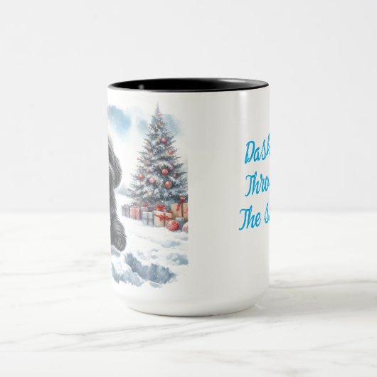 Black Shih Tzu Dashing Thru Snow Christmas Mug (Centre)