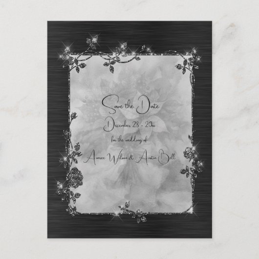 Black Shiny Elegant Sparkly Frame Save the Date Briefkaart (Voorkant)