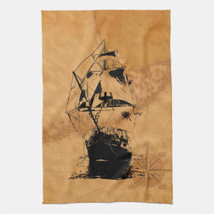 Black Ship Silhouette Theedoek