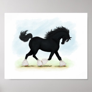 Black Shire Horse met Blaze en Stockings Poster