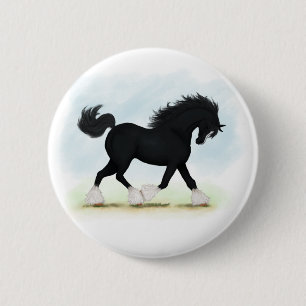Black Shire Horse met Blaze en Stockings Ronde Button 5,7 Cm