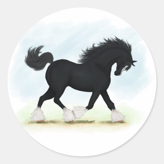 Black Shire Horse met Blaze en Stockings Ronde Sticker (Voorkant)