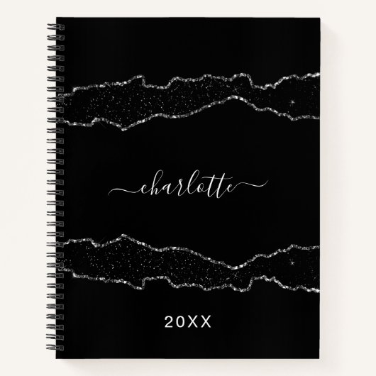 Black Silagate marble Name script Notitieboek (Voorkant)