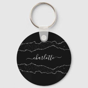 Black Silagate marble Name script Sleutelhanger