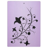 Black Silhouette Abstract Scroll Flowers Paars Klembord (Achterkant)