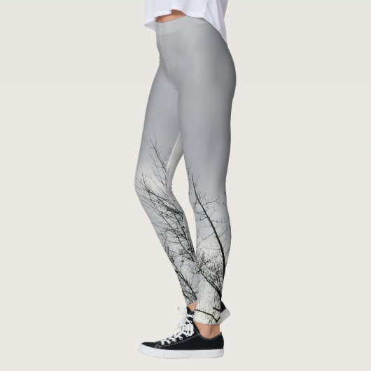 Black Silhouette Branches Grey Sky Leggings (Links)