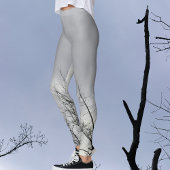 Black Silhouette Branches Grey Sky Leggings