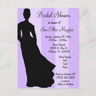 Black Silhouette Bride Paars Striped Background Uitnodiging Briefkaart