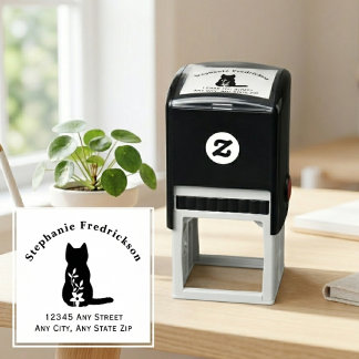 Black Silhouette Cat Floral Pet Lover Zelfinktende Stempel