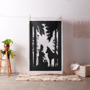 Black Silhouette over White Red Riding Hood Wolf Stof