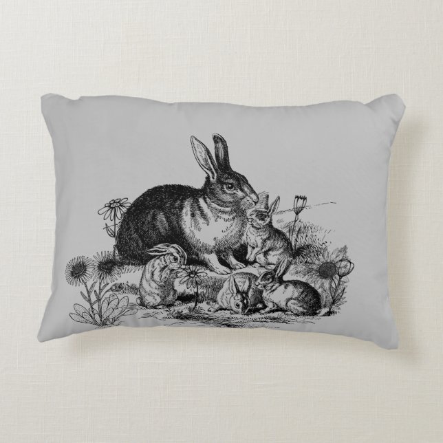 Black Silhouette Rabbit Family Accent Pillow Kussen (Achterkant)